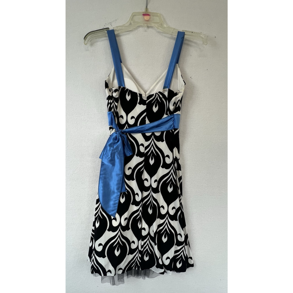 Y2K Taboo S Abstract Mini Dress Black Teal White Bow Detail‎ Retro Indie Party - Picture 2 of 15